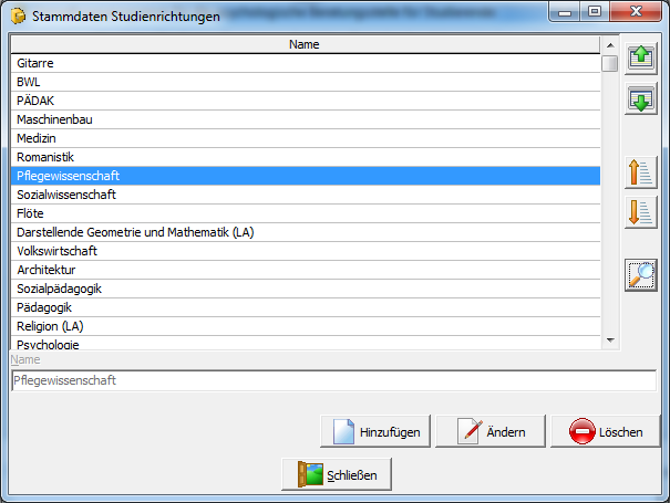 Seite Studienrichtungen